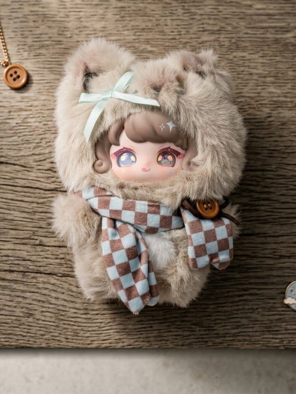 Hope Fluffy Bear Plaid Scarf Confirmed Blind Box Plush Toy Kawaii Cabincore Y2K